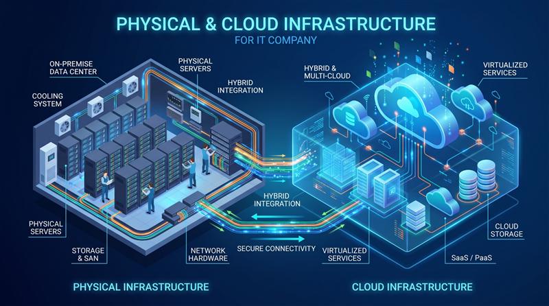 Diagram of on-premise infrastructure connected securely to cloud infrastructure